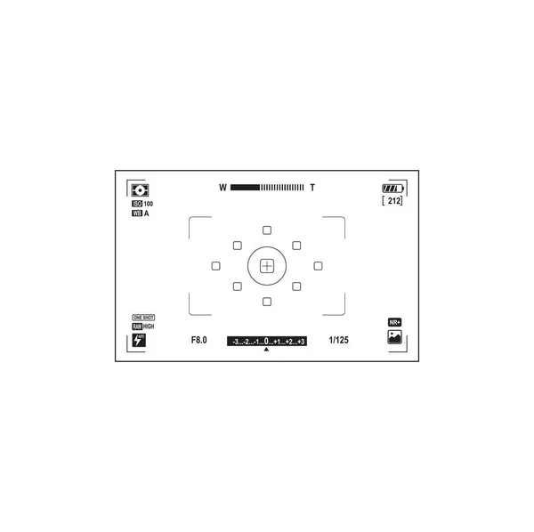 多くの撮影設定でカメラのファインダーグリッドは 写真やビデオフレームを隔離しました ベクトルビデオ録画画面と写真カメラフレーム 4K電話とRecボタンでデジタル表示を記録します — ストックベクタ