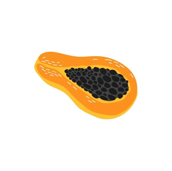 Papaya Pół Wyciąć Egzotyczne Owoce Izolowane Jedzenie Deser Płaska Ikona — Wektor stockowy