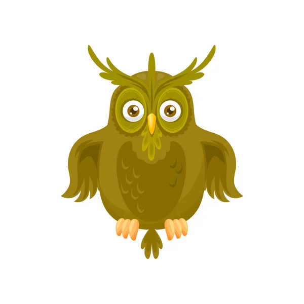 Long Eared Eagle Owl Isolated Cartoon Animal Vector Smart Owl — Stock Vector