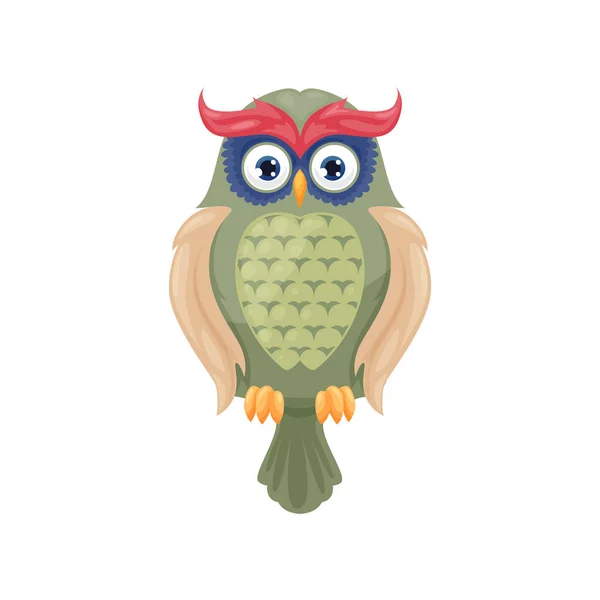 Eulenwildvogel Maskottchen Gefiederte Scheune Langohr Uhu Symbol Der Weisheit Nachtaktiver — Stockvektor
