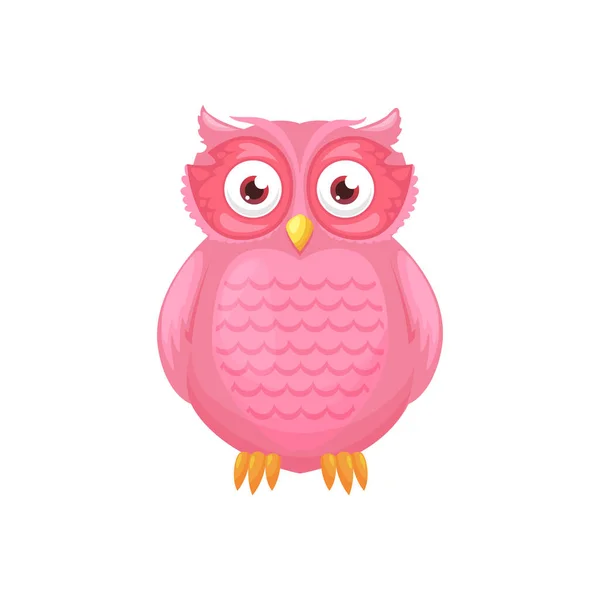 Childish Wise Owl Isolated Pink Smart Bird Flat Cartoon Vector — Stock Vector