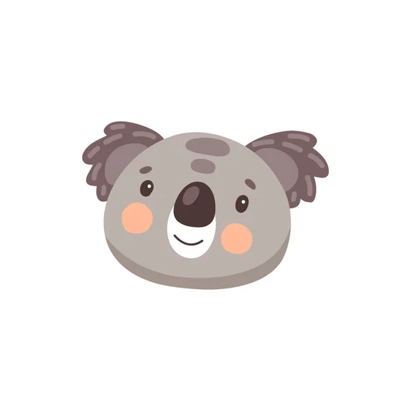 Koala Schattig Dier Gezicht Geïsoleerd Platte Cartoon Hoofd Vector Grappig — Stockvector