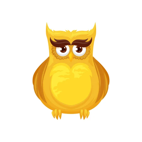 Žlutá Sova Moudrost Symbol Izolované Moudrý Kreslený Pták Vektorový Noční — Stockový vektor