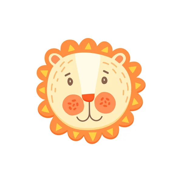 Lion Leo Cute Animal Face Isolated Flat Cartoon Head Vector — Stock Vector