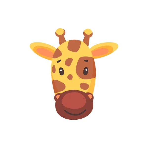 Girafa Bonito Rosto Animal Isolado Cabeça Desenho Plano Vector Camelopardo —  Vetores de Stock