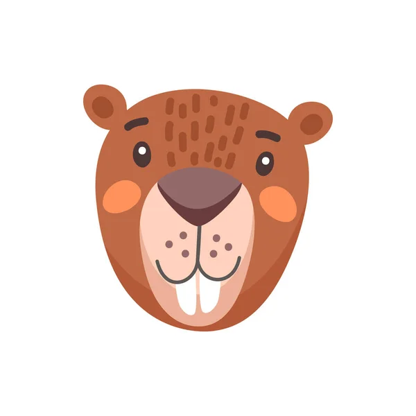 Castor Beaver Cute Animal Face Isolated Flat Cartoon Head Vector — Stock Vector