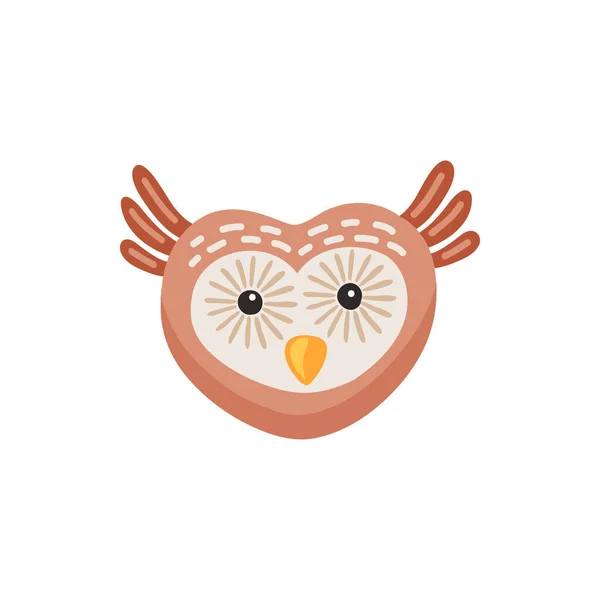 Hibou Forme Coeur Face Icône Dessin Animé Plat Isolé Vecteur — Image vectorielle