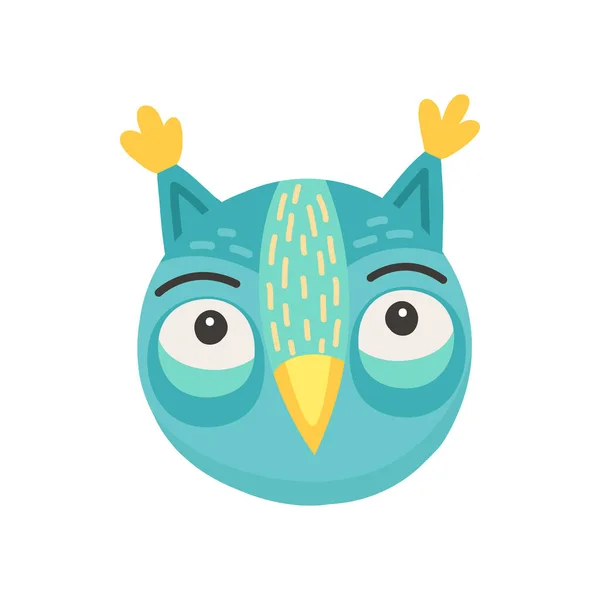 Weise Eule Isoliert Blauen Intelligenten Vogel Flachen Cartoon Emoji Emoticon — Stockvektor