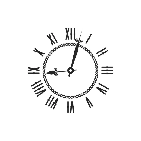 Horloge Met Vintage Ronde Wijzerplaat Sierlijke Wijzers Wijzerplaat Geïsoleerd Monochroom — Stockvector