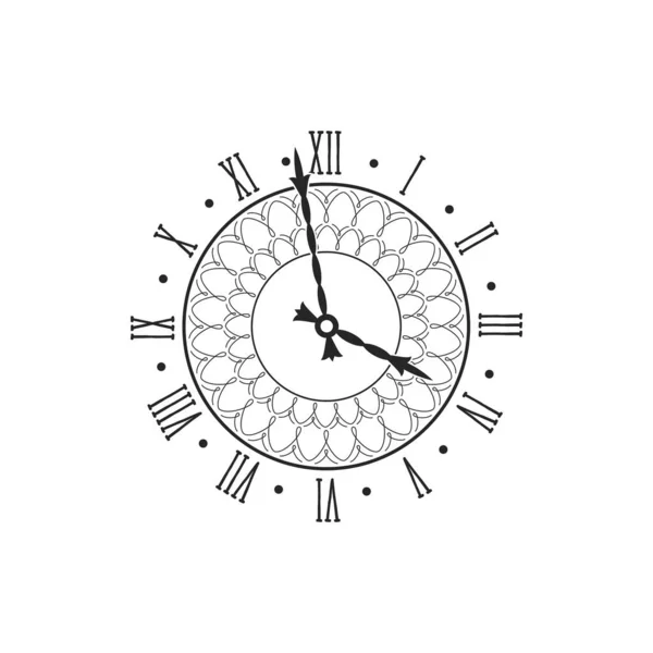 時のデザイン ローマ数字とヴィンテージ時計はエレガントな手の時計のデザインを隔離しました ベクトルオーナメントウォッチフェイス 分と時間ポインタ ラウンド手腕時計ダイヤル 時計回りのアイコン — ストックベクタ