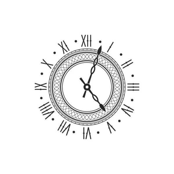 Reloj Bolsillo Con Números Romanos Esfera Ornamental Monocromática Aislada Blanco — Archivo Imágenes Vectoriales