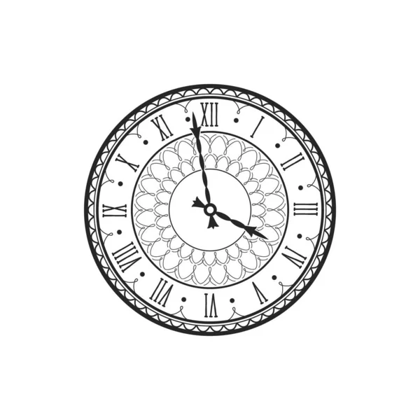 Antigua Pared Reloj Bolsillo Aislado Icono Monocromo Reloj Mano Ornamental — Archivo Imágenes Vectoriales