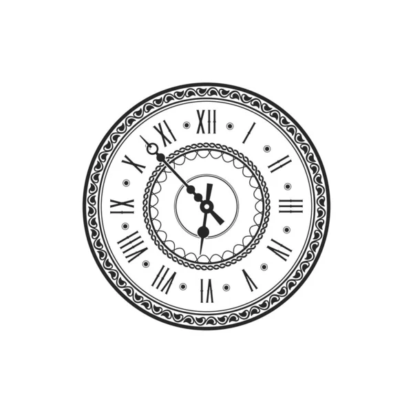 Antiek Horloge Elegante Uur Tijd Meten Object Geïsoleerd Monochroom Pictogram — Stockvector