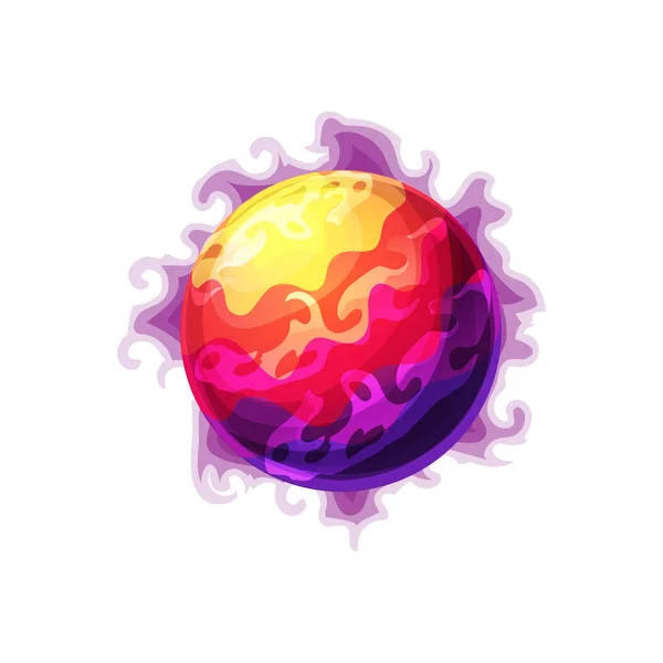外太空地球 大气宜居的星球隔离了Igui游戏的用户界面对象 被云彩环绕的紫色岩浆的矢量行星 遥远的外星世界 被云彩环绕的紫色地球岩浆 — 图库矢量图片