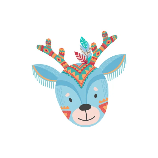 Mascarilla Animal Ciervo Azteca Con Adorno Tribal Alce Aislado Con — Vector de stock