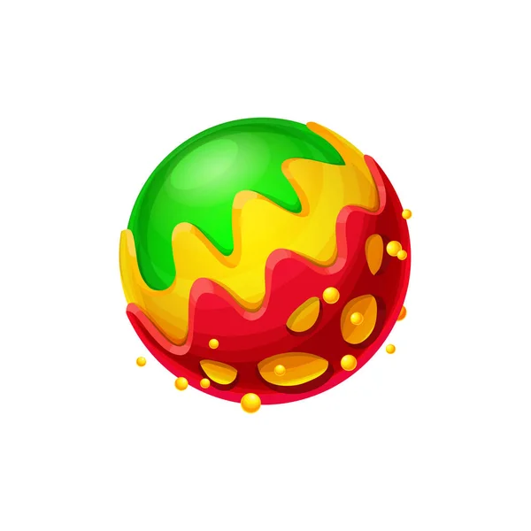 Alien Värld Röd Gul Och Grön Rymdplanet Med Bubblor Isolerade — Stock vektor