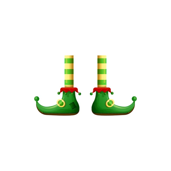 Yeşil Ayakkabılar Çizgili Çoraplar Elf Bacakları Ayak Elementleri Çizgili Çorap — Stok Vektör
