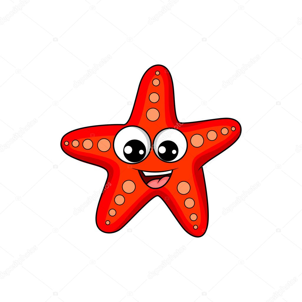 Sea star marine creature isolated cartoon character living on coral reef. Vector sea-star cute funny personage aquarium and sea bottom decoration, invertebrate animal sea-star, creature of star-shape