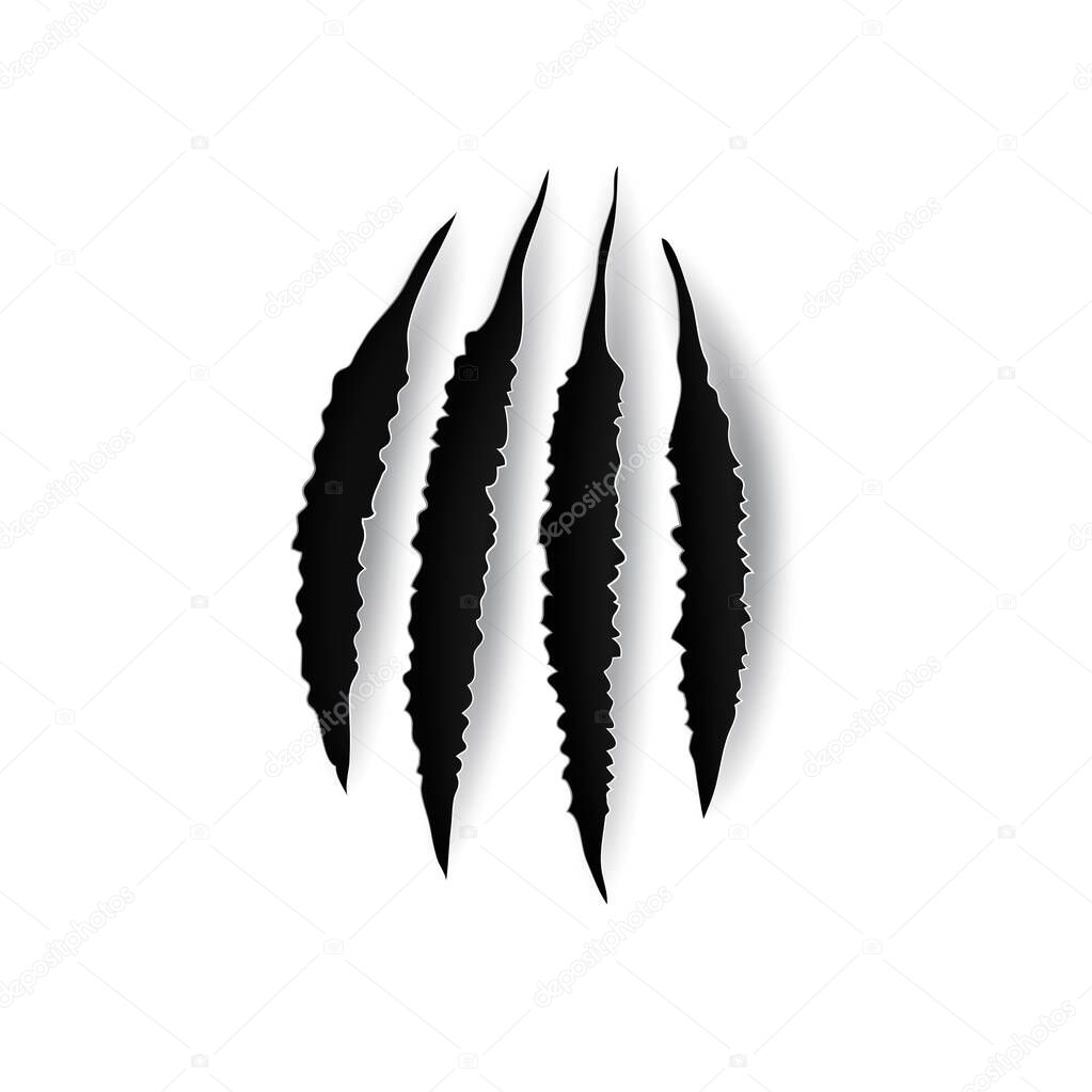 Scratch claws of animals isolated nails trace. Vector hole in sheet of paper with torn edges. Beast claw breaking through ripping and tearing. Monster claws scratching wall, tiger cat claws
