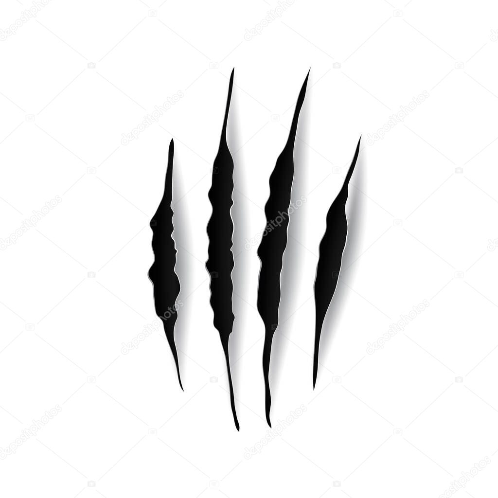 Bear claw marks, scratches, wild animal talon rips isolated icon. Vector predator nails trai, cat or tiger paws sherds, realistic 3d marks of dragon or beast, lion monster, break traces on white paper