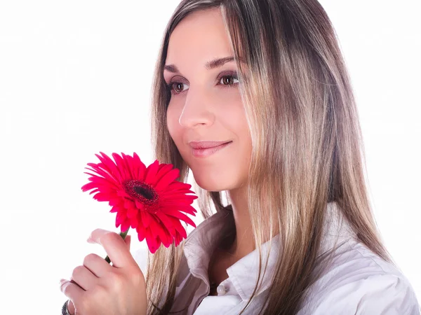 Κορίτσι με ένα κόκκινο λουλούδι — Φωτογραφία Αρχείου