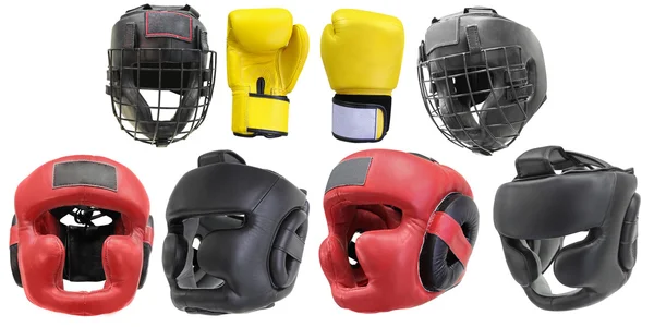 Boxing gloves and helmets — Stock Photo, Image