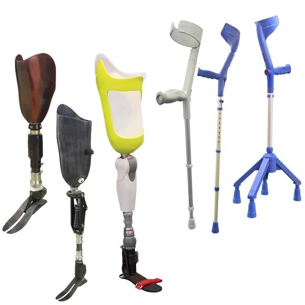 Artificial limbs and invalid walking sticks — Stock Photo, Image