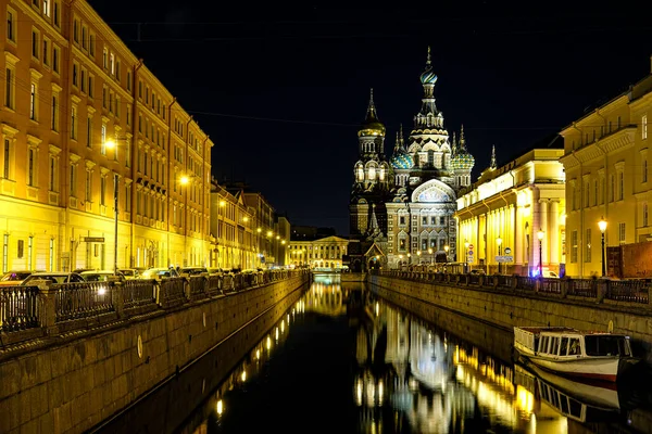 San Peterburgo Rusia Noviembre 2021 Vista Nocturna Iglesia Spas Krovy Imagen de stock