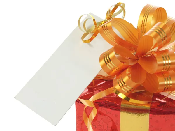 Red gift with blank tag — Stock Photo, Image