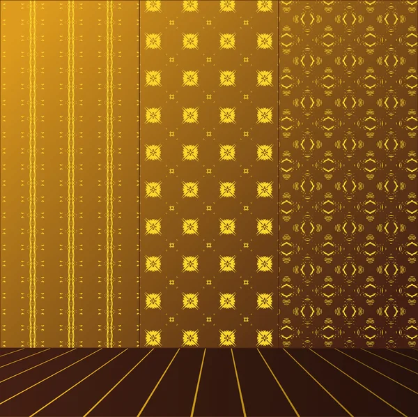 Chambre dorée avec ensemble plancher sans couture et en bois — Image vectorielle