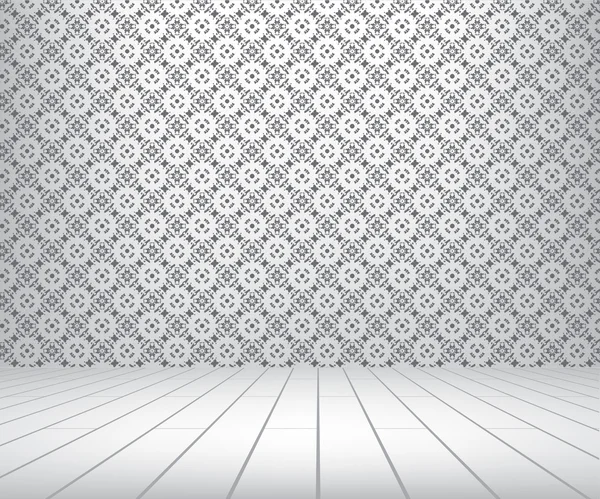 Λευκό δωμάτιο με μοτίβο τοίχο και ξύλινο πάτωμα — Φωτογραφία Αρχείου