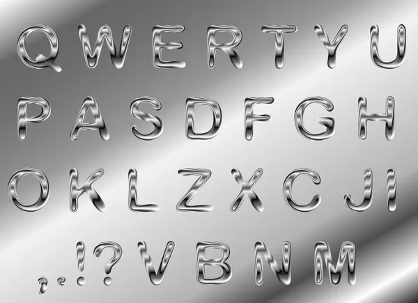 Vector set zilver metalen lettertypen — Stockvector