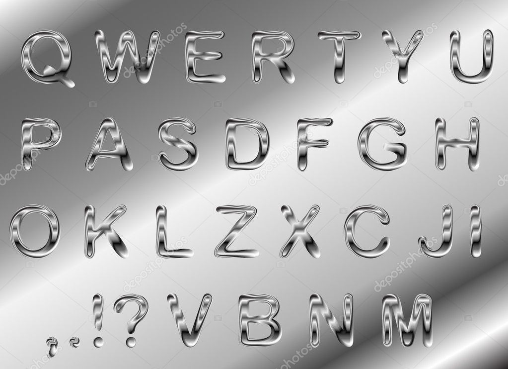 Vector set of silver metallic fonts