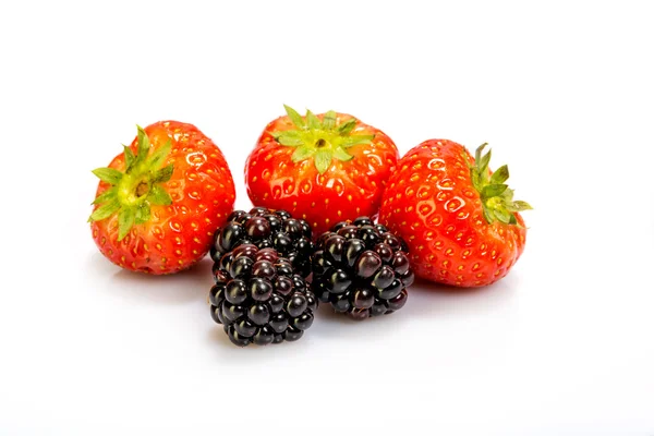 Strawberries and blackberries on a white background — Stock Photo, Image