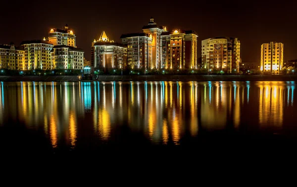 Kazakhstan capital city Astana illuminated at night — Stock Photo, Image
