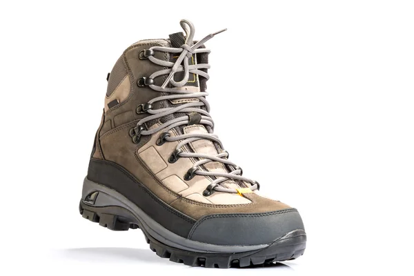 New hiking boots on white background Stock Picture