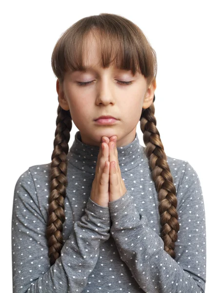 Lány imádkozott, elszigetelt — Stock Fotó