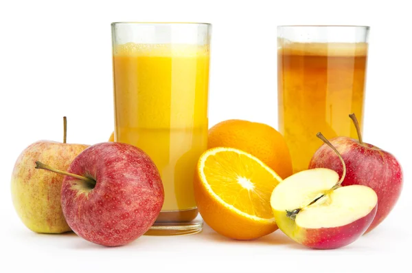 Apelsin- och äpplejuice mot — Stockfoto
