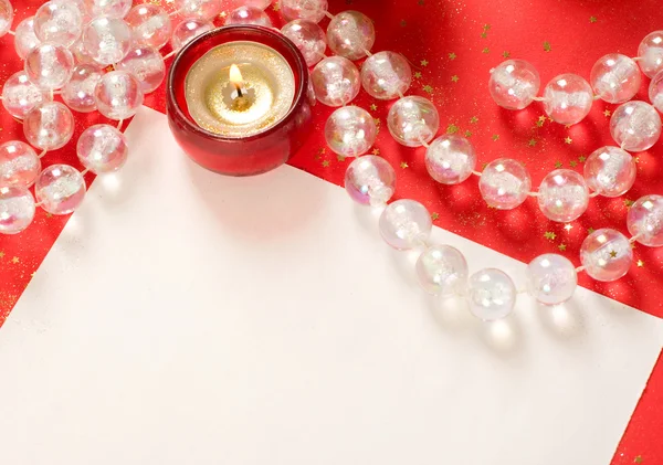 Christmas decorations on red — Stock Photo, Image