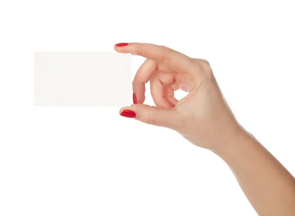 Mano femminile in possesso di una carta bianca — Foto Stock