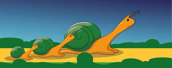 Salyangozlar sarı yolda sürünüyor.