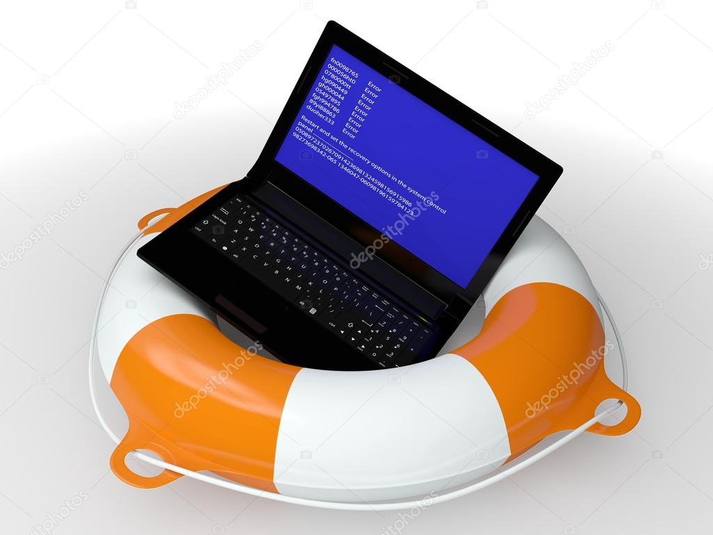 Lifebuoy ring and faulty computer 