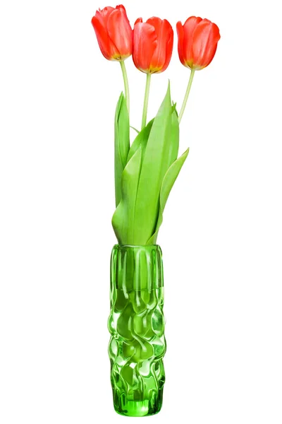 Bellissimo bouquet di tulipani rossi in vaso verde — Foto Stock