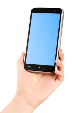 Akıllı telefonu tutan el.