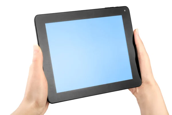 Egy tablet tartó kezek — Stock Fotó