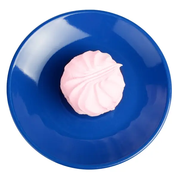 Marshmallow on blue plate — Stock Photo, Image