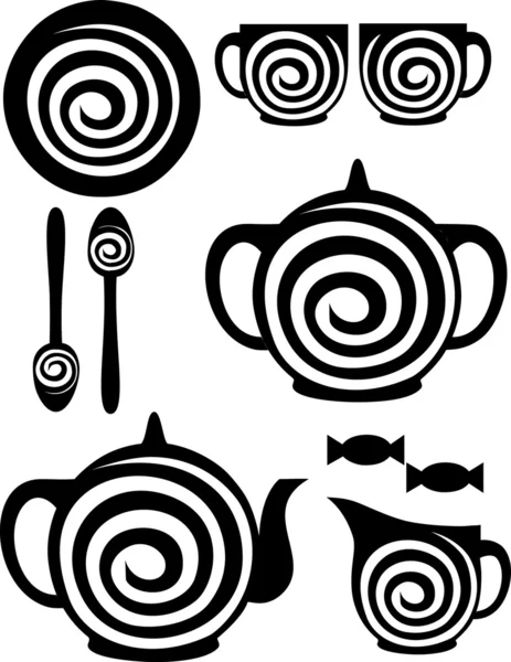 Vector. Set de té en negro — Vector de stock