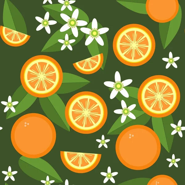 Άνευ ραφής πορτοκαλί φρούτα και λουλούδια υφή — Διανυσματικό Αρχείο