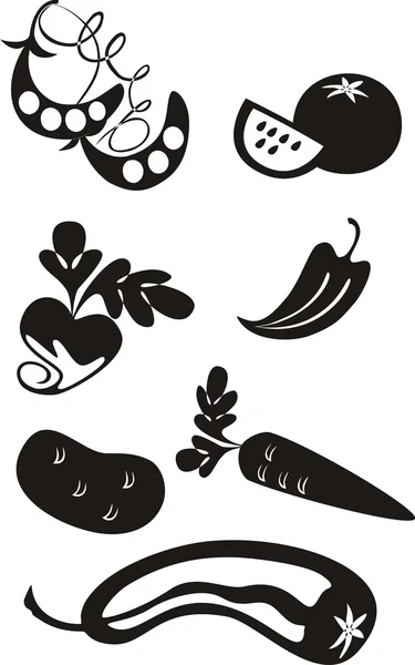 Vector. Fruit set in black — Stock Vector