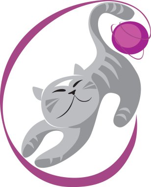 Vector.Little gülümseyen genç kedi ve bir topla oynamayı